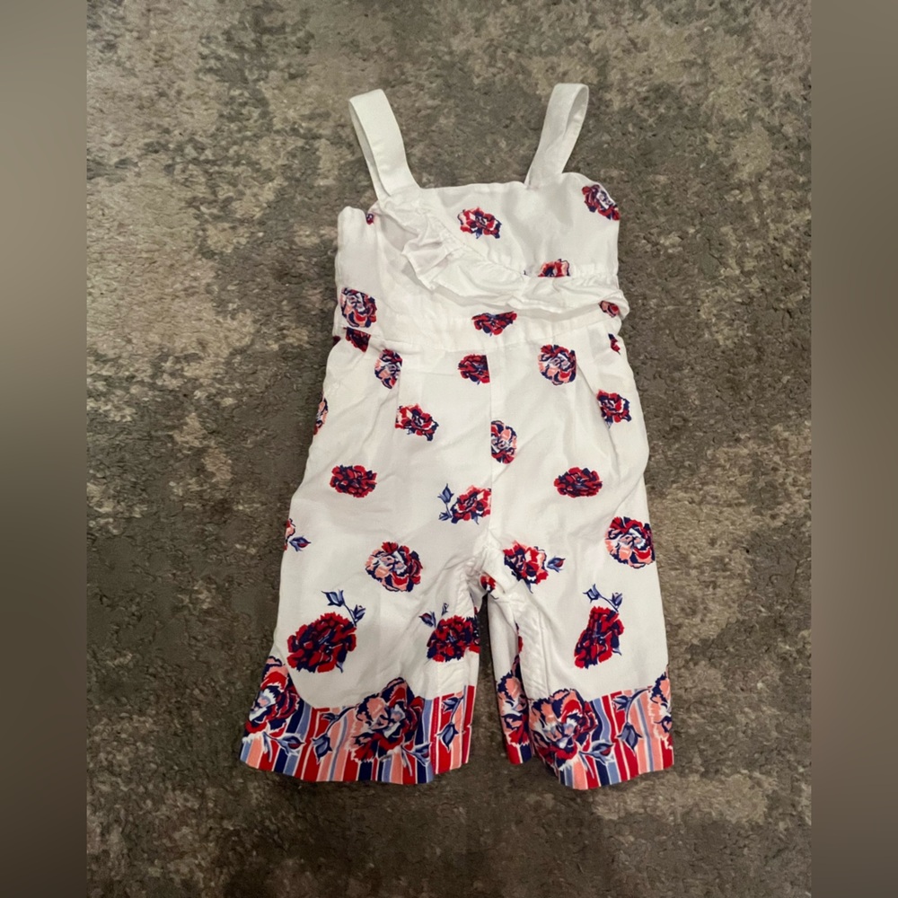 Janie and Jack Floral Red White and Blue Jumpsuit with snaps 6-12 M
